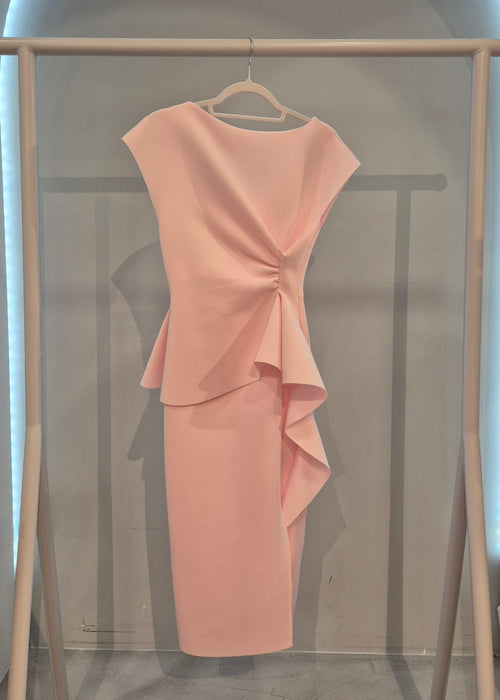 Midi haljina od "skuba" materijala s volanom