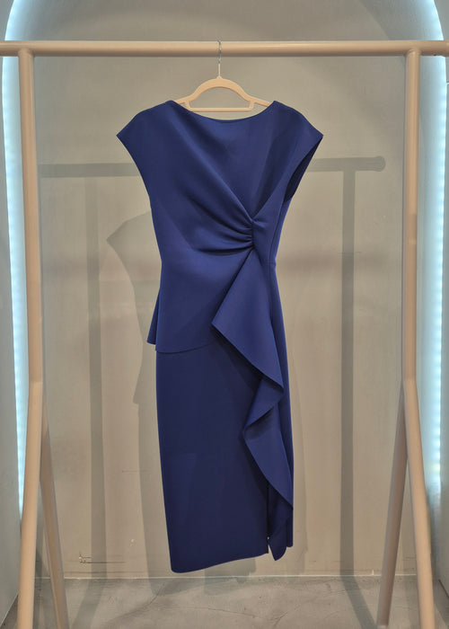 Midi haljina od "skuba" materijala s volanom