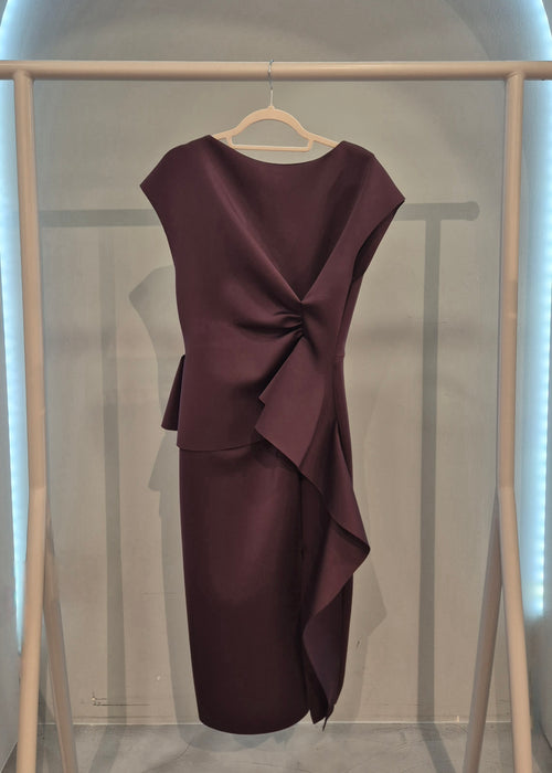 Midi haljina od "skuba" materijala s volanom