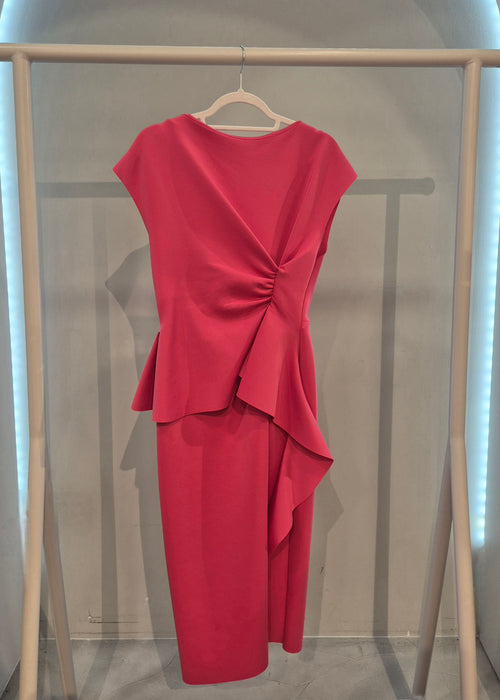 Midi haljina od "skuba" materijala s volanom