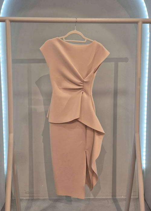 Midi haljina od "skuba" materijala s volanom