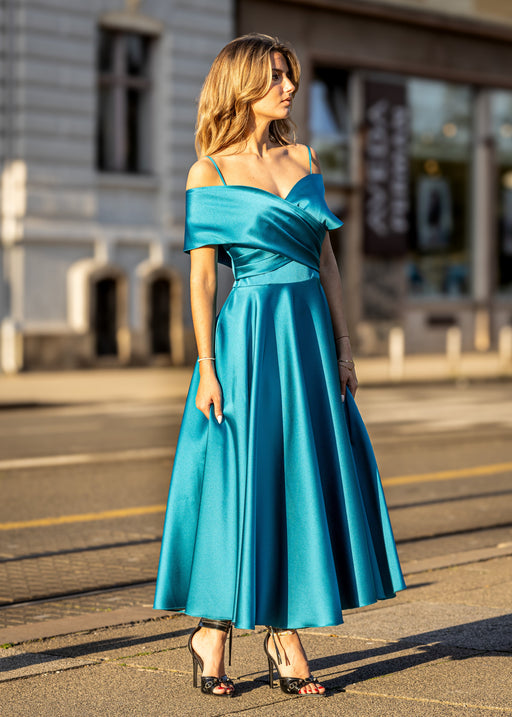 Midi haljina s lađa izrezom i džepovima