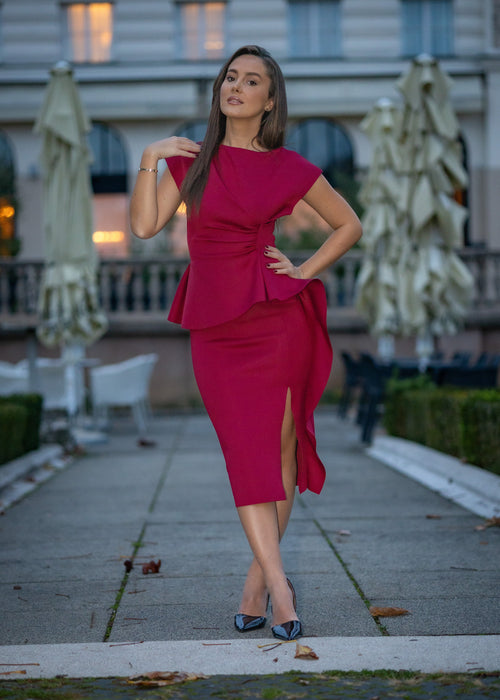 Midi haljina od "skuba" materijala s volanom