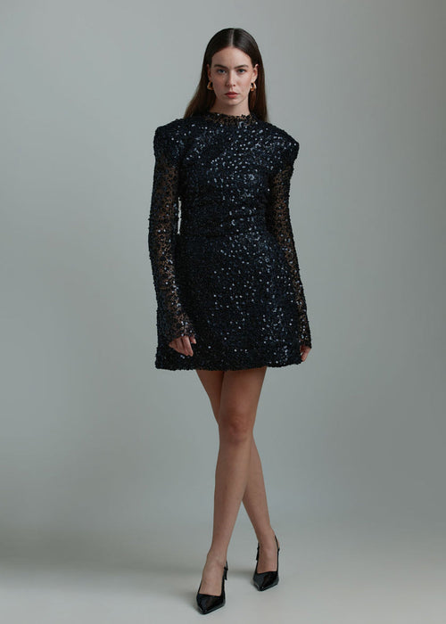 Kratka haljina Martiz sa šljokicama i dugim rukavima