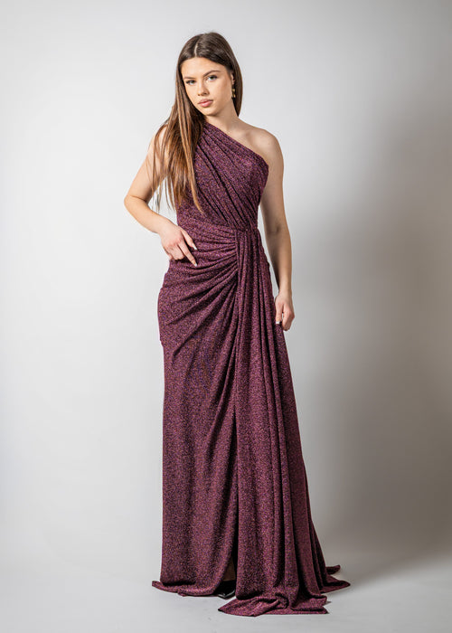 Svjetlucava haljina na jedno rame - ušivene šljokice i sitni kristalići