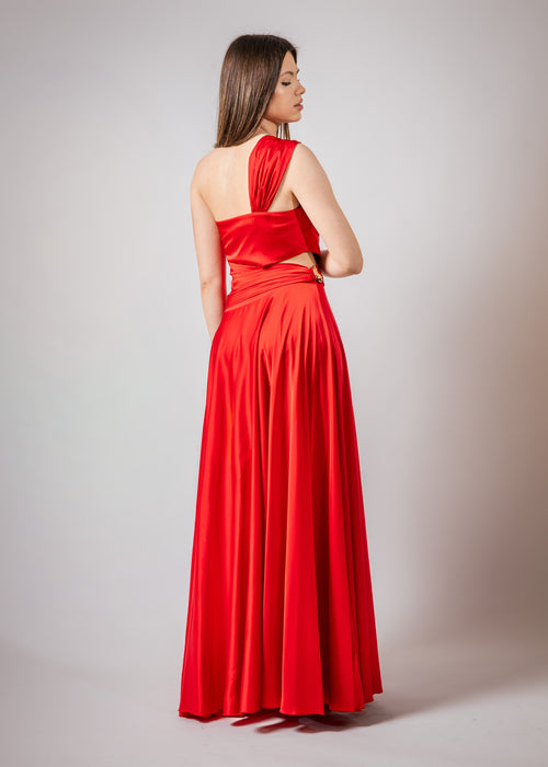 Duga haljina s prorezima na jedno rame