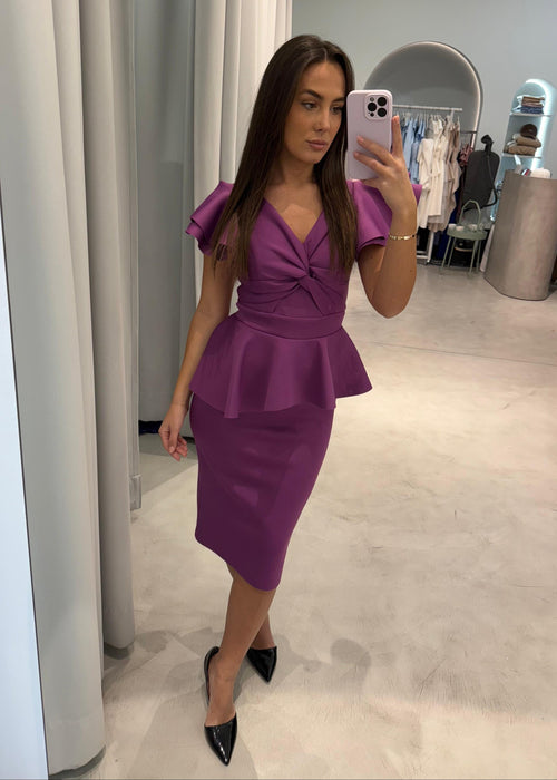 Midi haljina s volanom od skuba materijala za domjenke