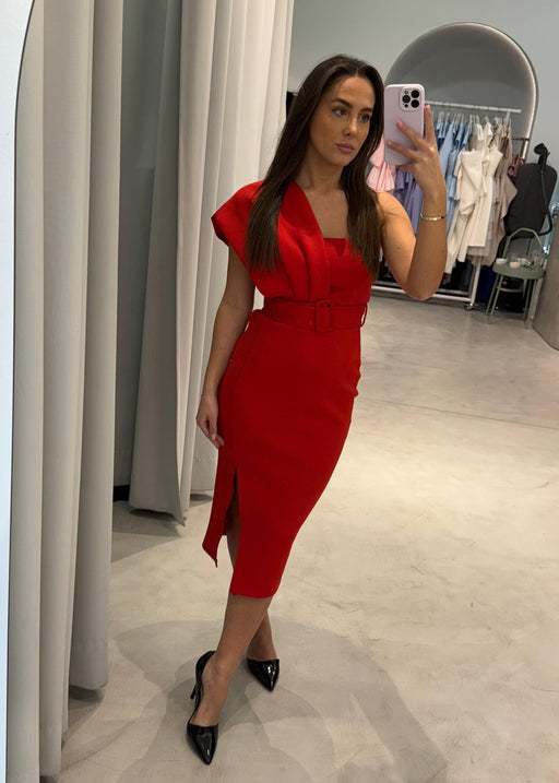 Haljina na jedno rame s remenom od skuba materijala